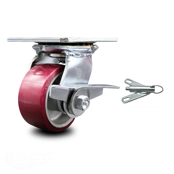 4 Inch Poly on Aluminum Caster with Ball Bearing and Brake/Swivel Lock SCC